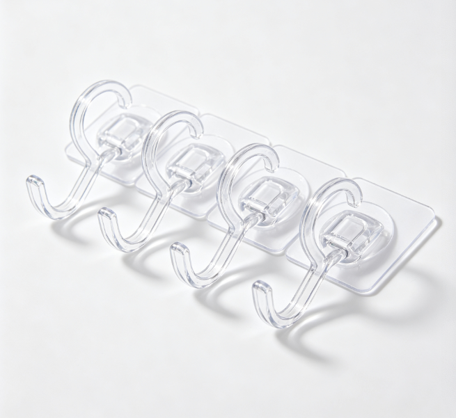 Heavy Duty Self Adhesive Wall Hooks, Waterproof No Drill Transparent Hanging Hooks for Bathroom Kitchen Towel Coat Utensils Organizing